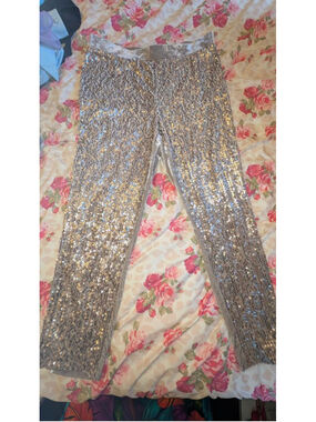 Women's Chico's Silver Sequin velour pants Size L